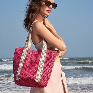 Kiss Sea packable beach bag beach bag tote crochet beach bag woven beach bag